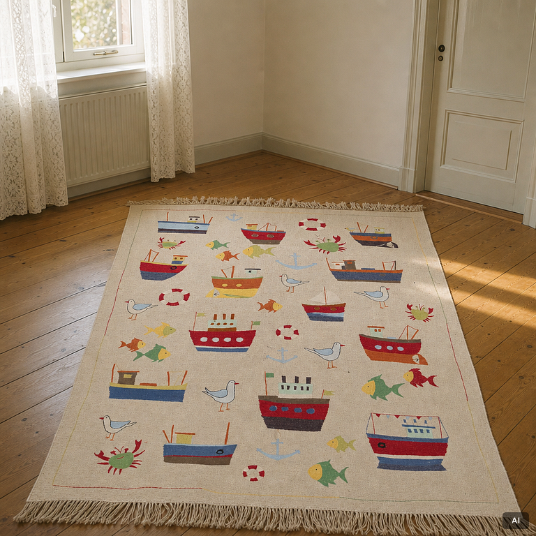 A hand-embroidered Kelim carpet, c. 225 x 170 cm.