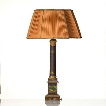 A presumably German late Empire tole-peinte lamp, ca 1830.