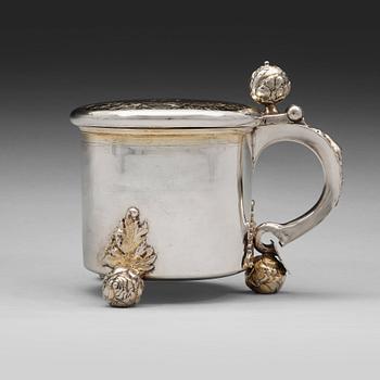 A Swedish 17th century parcel-gilt tankard, mark of Erik Månsson Schmidt, Stockholm 1675.