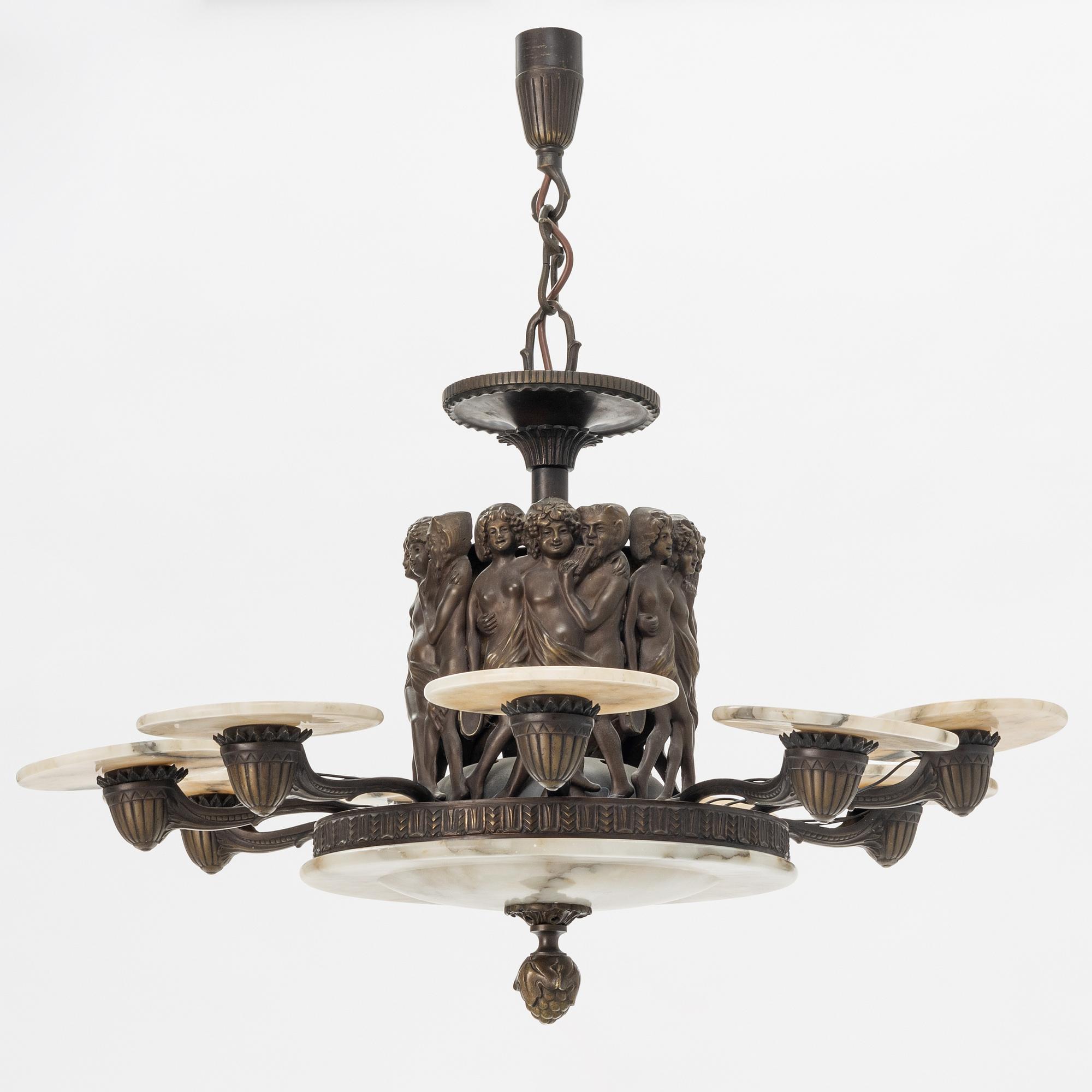 An Art Nouveau Bronze Ceiling Light, early 20th century.