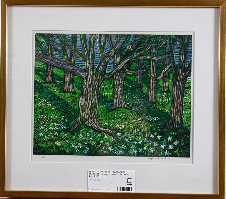 CARLSTEDT, MARGARETA, träsnitt, sign o numr 274/300, dat 1983.