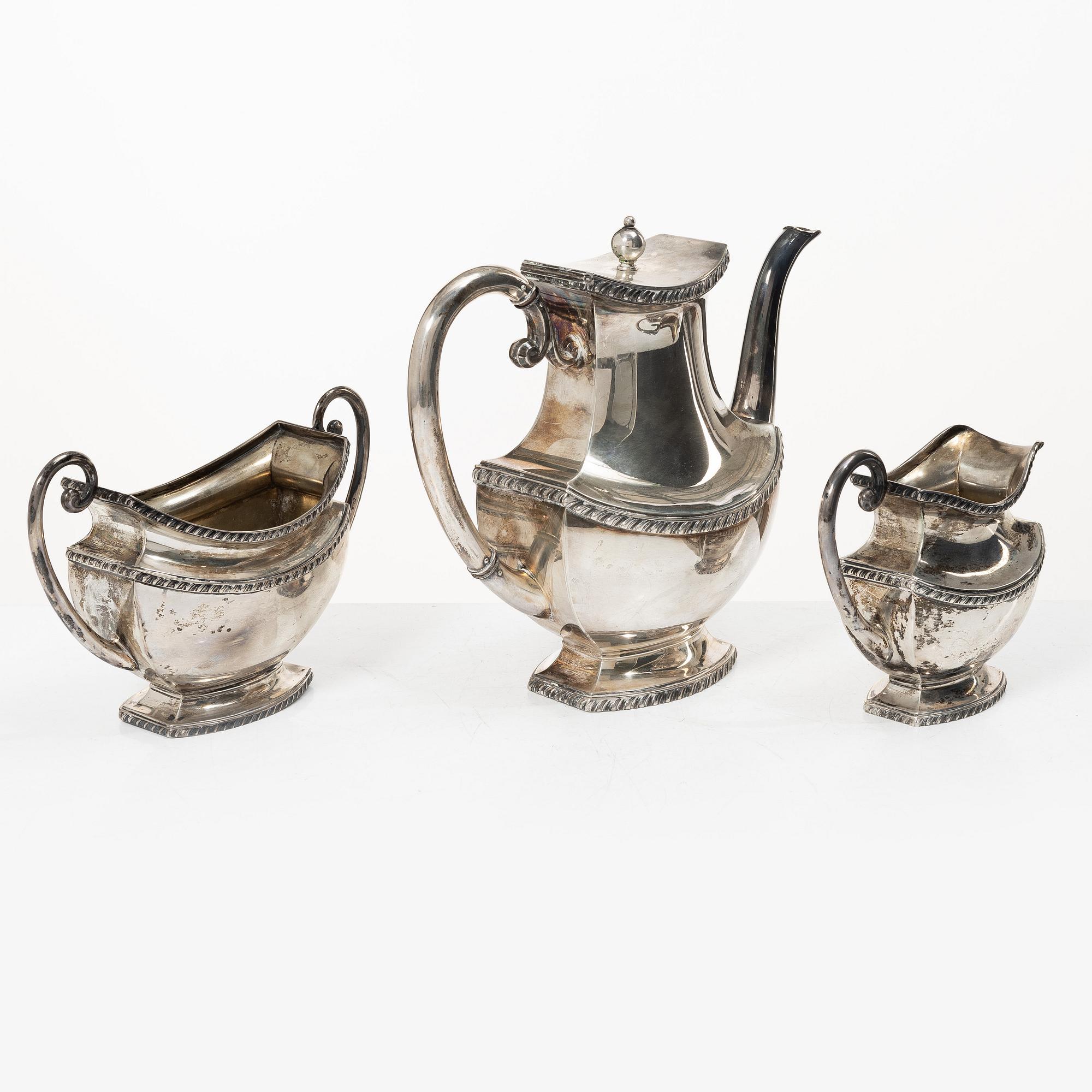 A German silver coffee service, mark of Wilhelm T Binder, Schwäbisch Gmünd, first half of the 20th century (3 pieces).