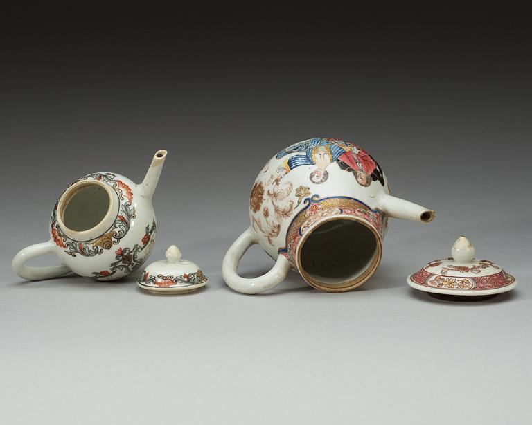 Two famille rose 'European Subject' tea pots with covers, Qing dynasty, Qianlong (1736-95).