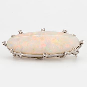 Opal and brilliant-cut diamond rbrooch.