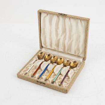 Anton Michelsen, six sterling silver and enamel teaspoons, Denmark.