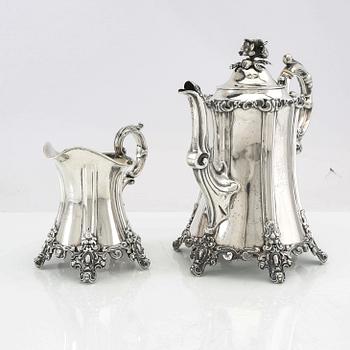 Christian Hammer Coffee Pot and Milk Jug, Silver, Stockholm 1857.