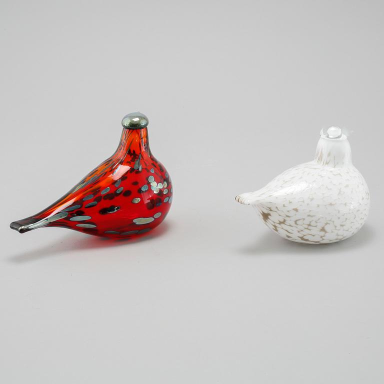 FÅGLAR, 2 st, glas, Oiva Toikka, Nuutajärvi, Iittala, 1900-talets andra hälft,