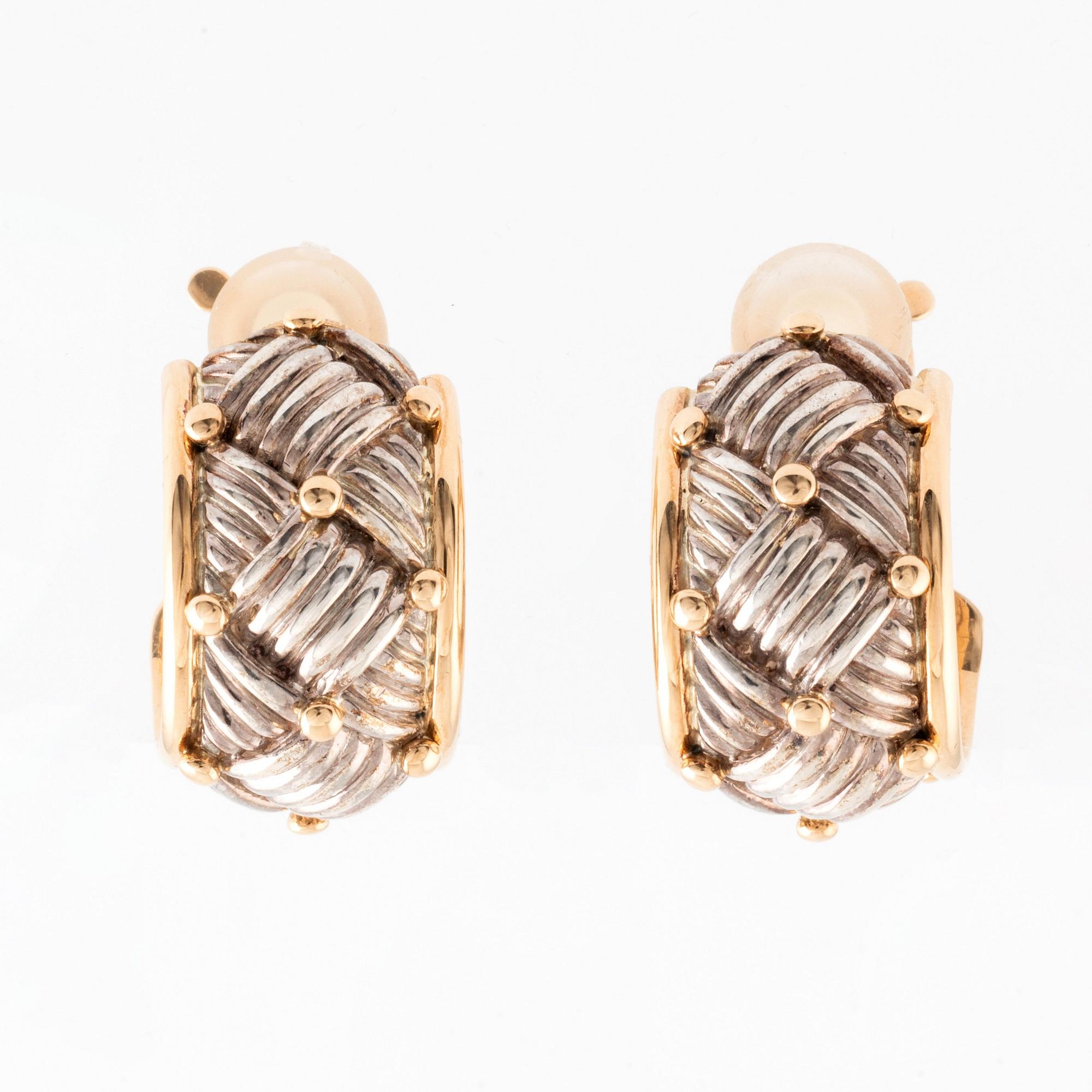 A pair of Hermès 18K gold and platinum earrings, design Georges L´Enfant.