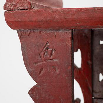 Two red lacquer and gilded altar tables, Indonesia, Jakarta, 20th Century.