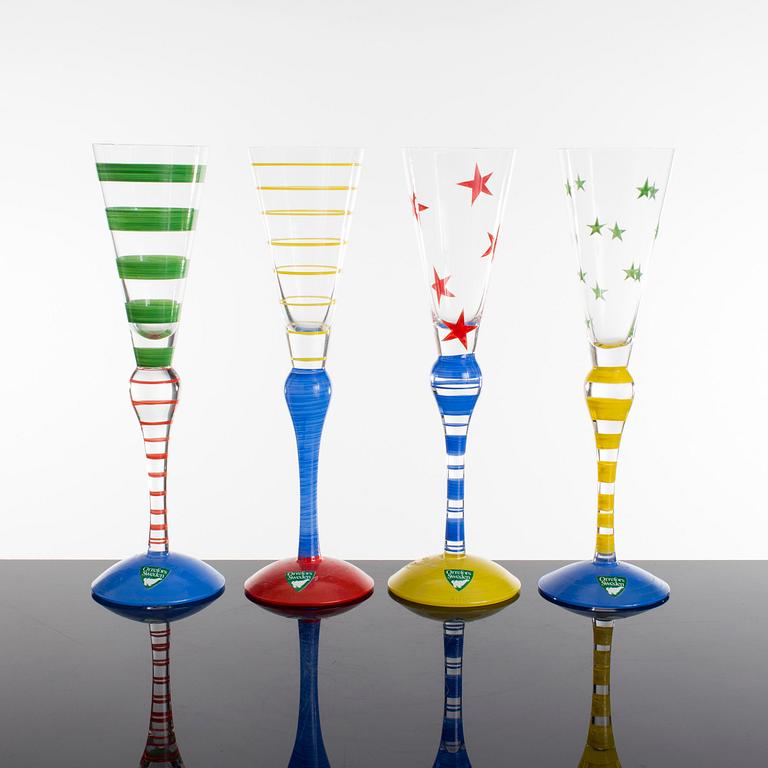 A set of four Anne Nilsson "Clown" liqour glasses from Orrefors.