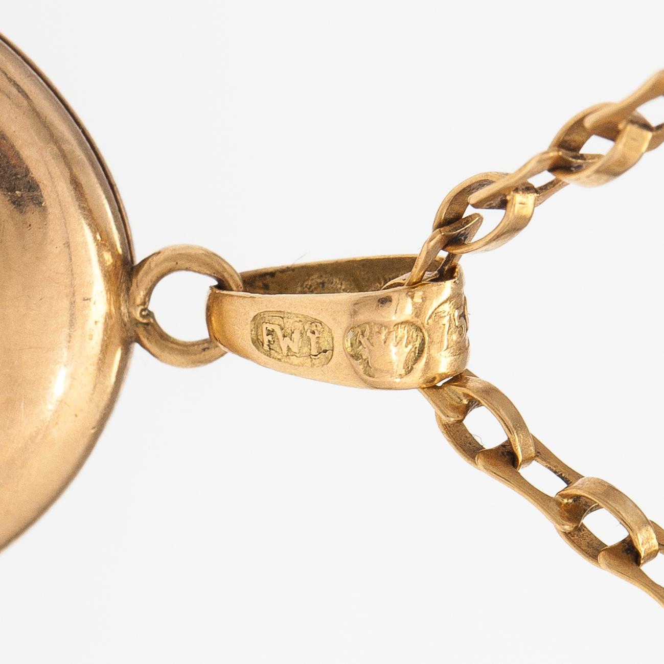 Kaulakoru/Medaljonki, 18K kultaa. Frans Wilhelm Tanner, Pori 1907.