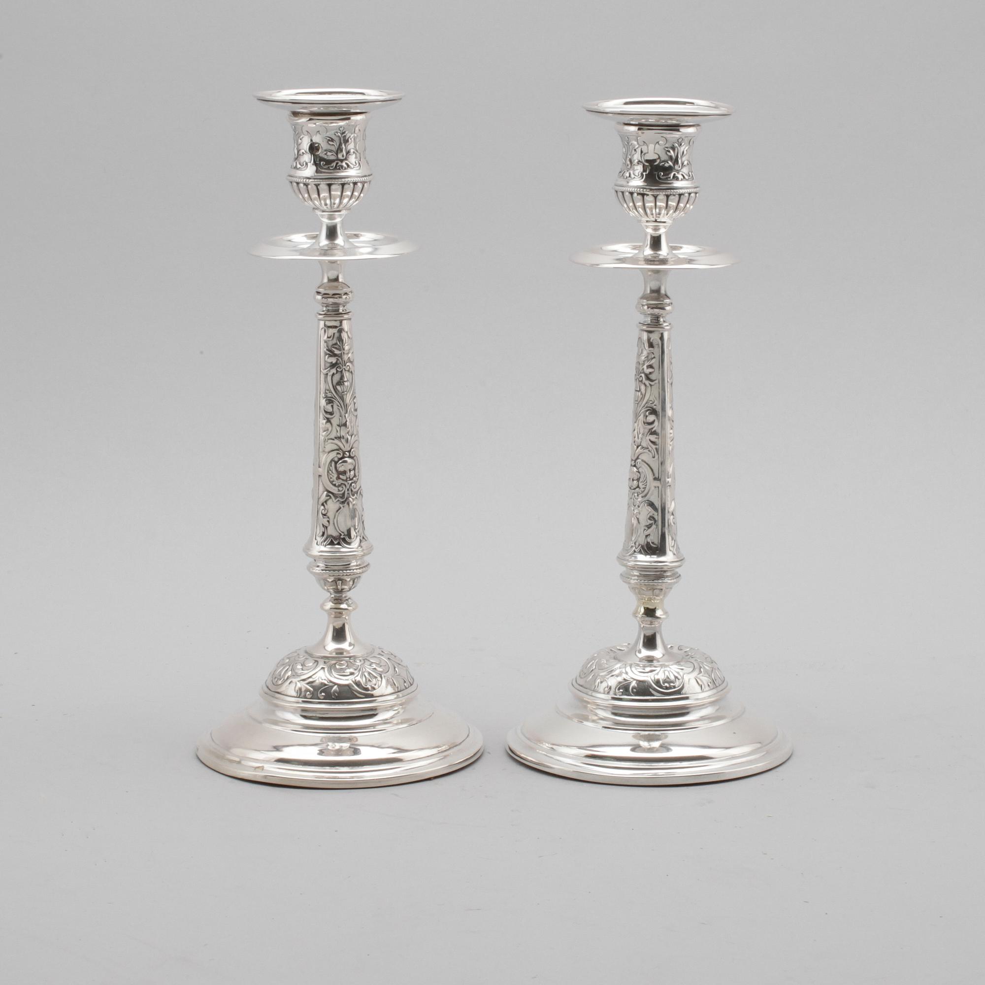 LJUSSTAKAR, 1 par, silver, CAN, Malmö 1884.