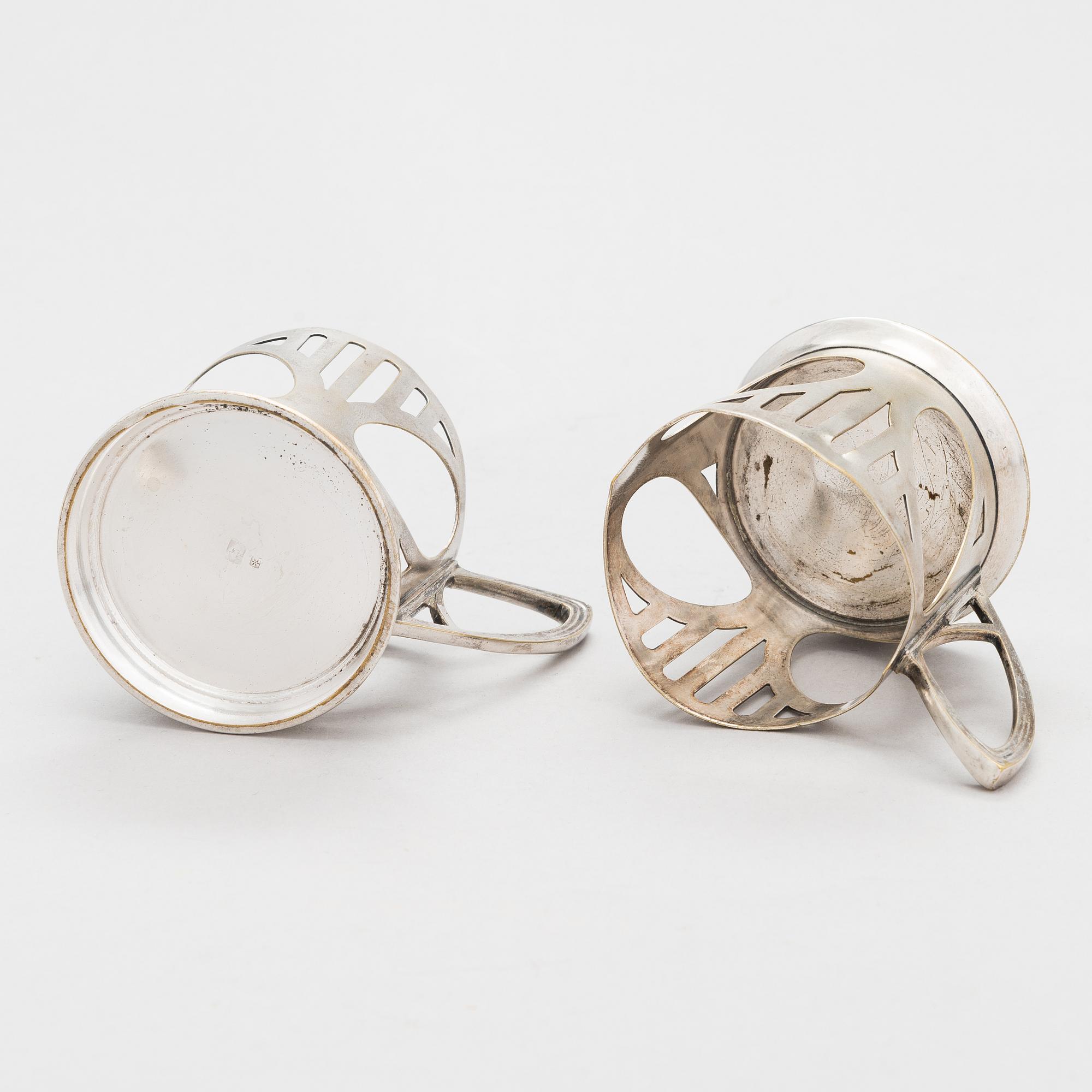 A set of six, early 20th-century WMF silver plated toddy glass holders, model 143, Germany ca. 1903-10.