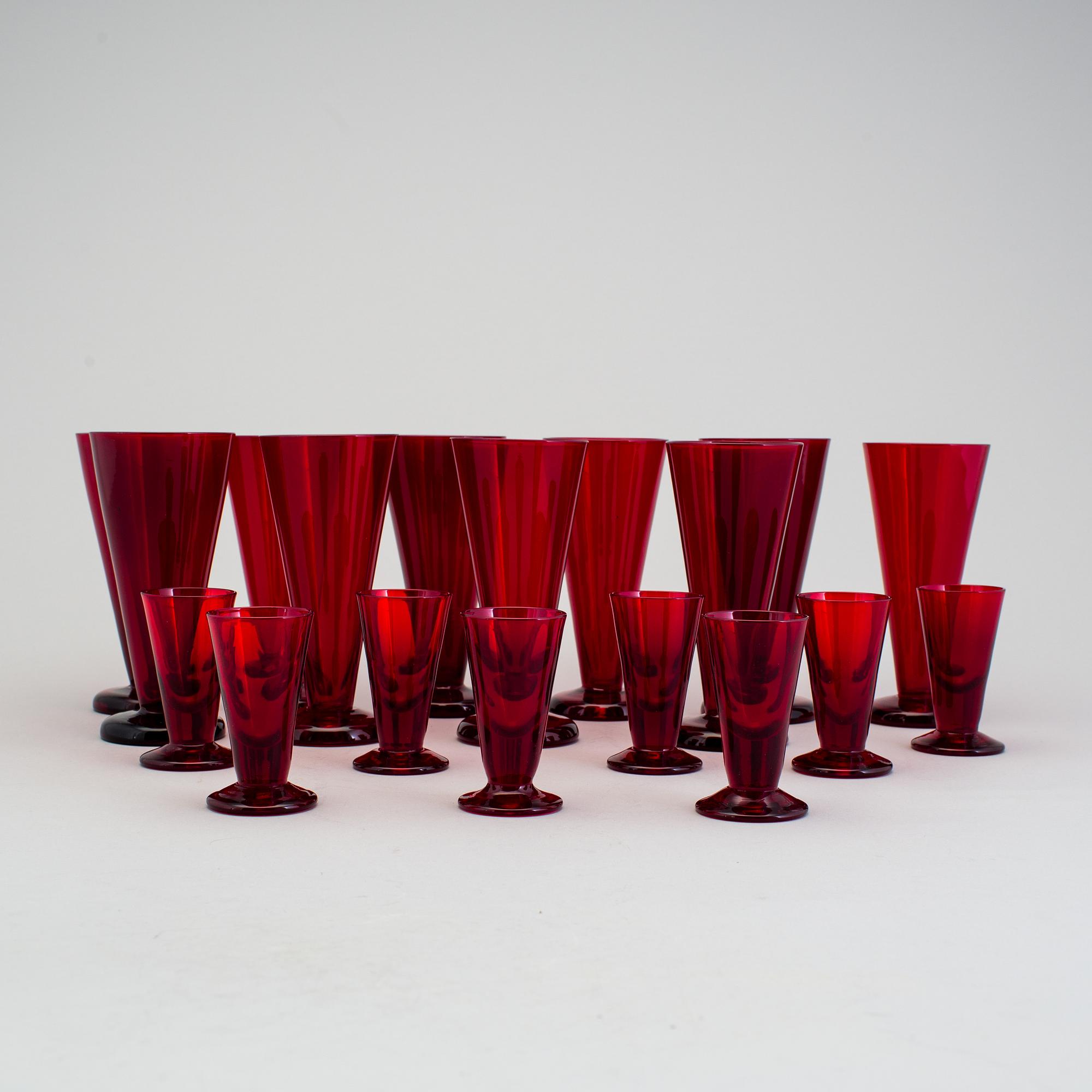 REIJMYRE, 8+10 glas, rubinrött glas, Reijmyre, 1950-/60-tal.