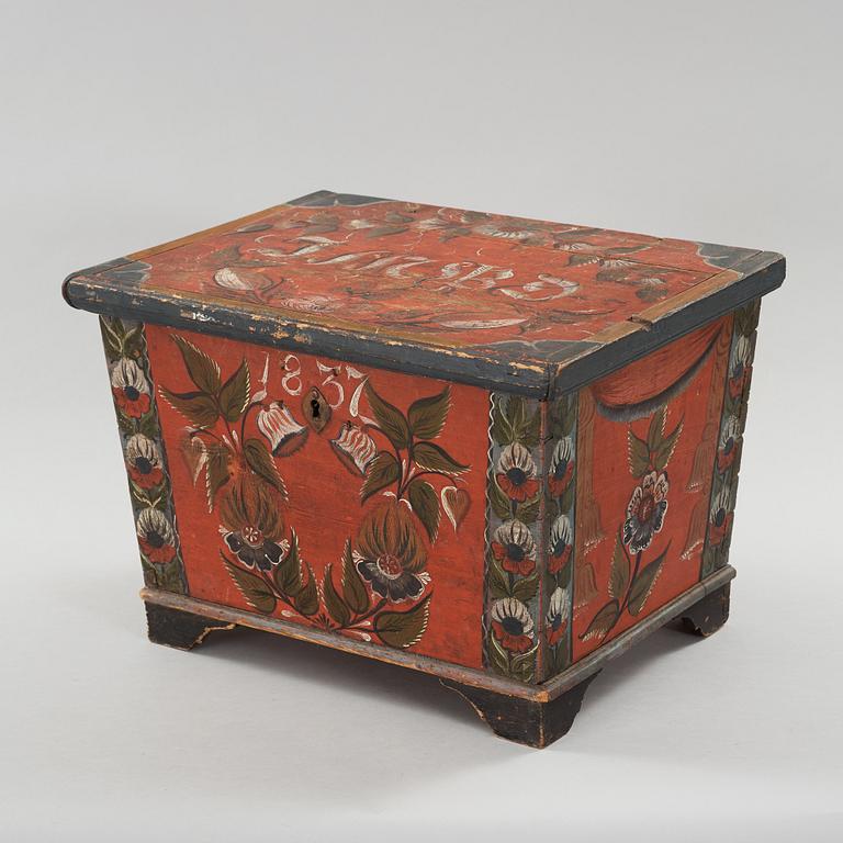 a folk art box from Bjuråker Hälsingland marked JMBD 1837.