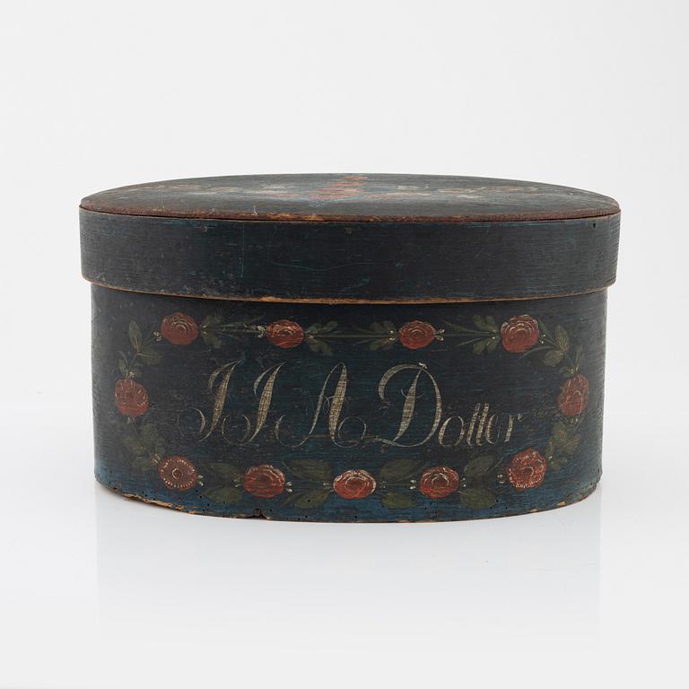 A Swedish painted box with cover, 19th Century.