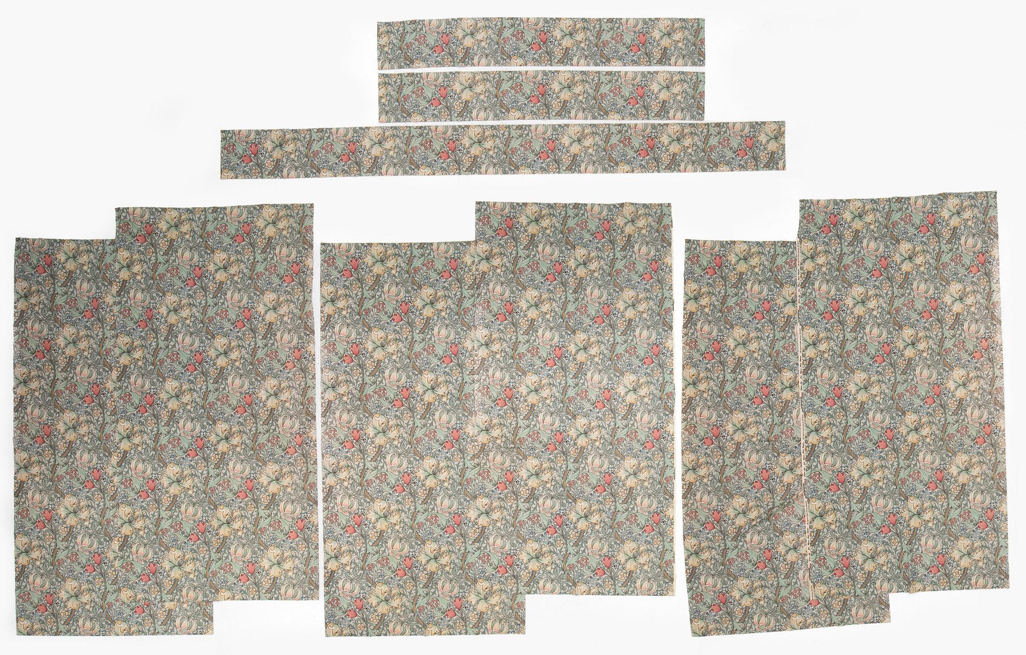 John Henry Dearle, curtains, 6 pcs, "Golden Lily", William Morris Collection, Sanderson, England.