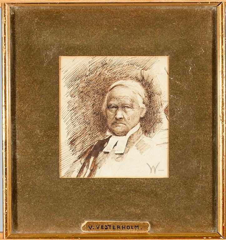 VICTOR WESTERHOLM, teckning, tusch, signerad.