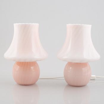 Bordslampor, ett par, glas, Vetri Murano, "Swirl", 1900-talets andra hälft.
