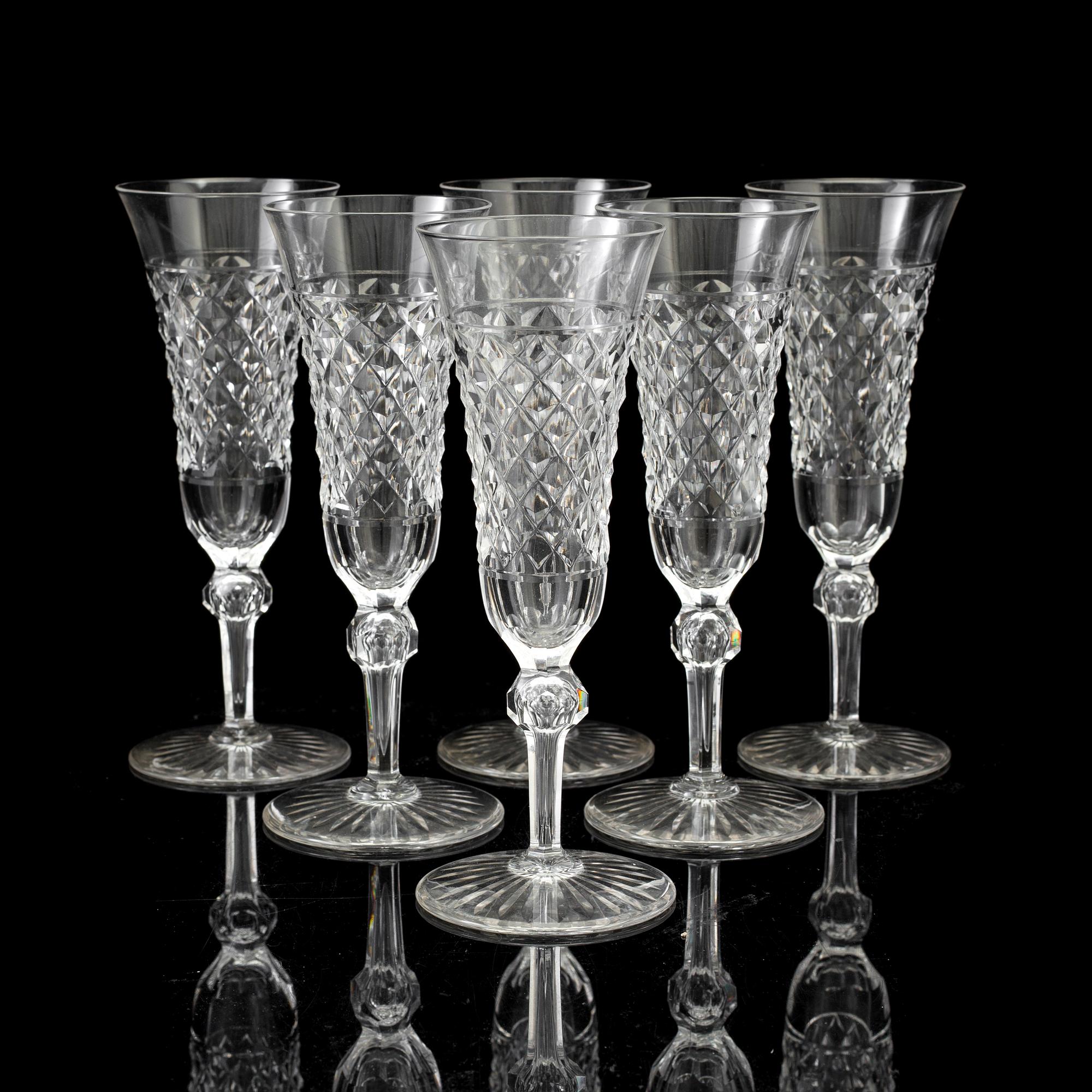 A set of six champagne glasses, first half of the 20th century.