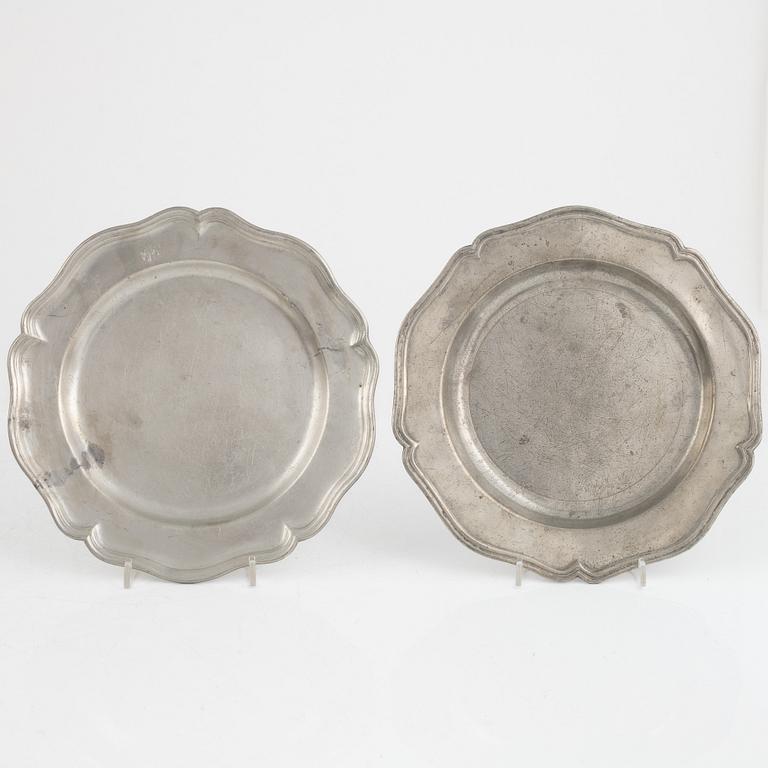 Pewter plates, 12 pcs, similar, pewter, 1762-1792.