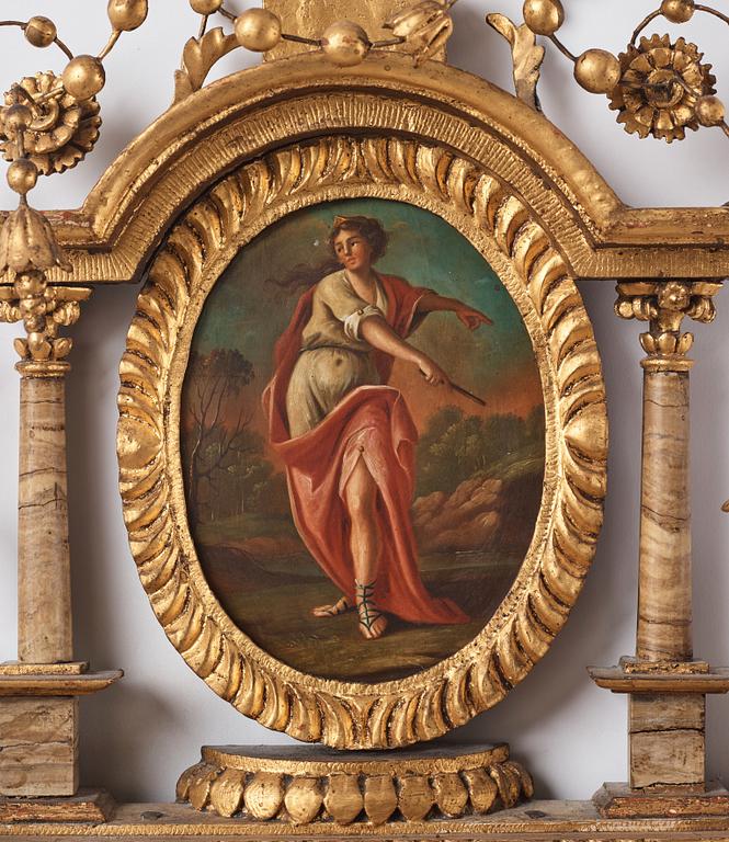 A pair of North-Italian Louis-XVI marble-mounted and carved giltwood mirrors, circa 1800.