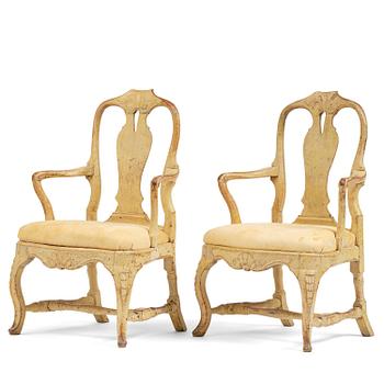 69A. A pair of rococo open armchairs, Stockholm, later part 18th century.