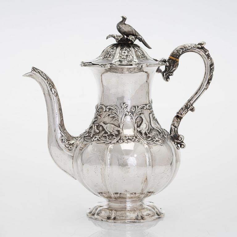 A mid 19th-Century silver coffee pot,  maker's mark of John Angell II & George Angell, London 1843.