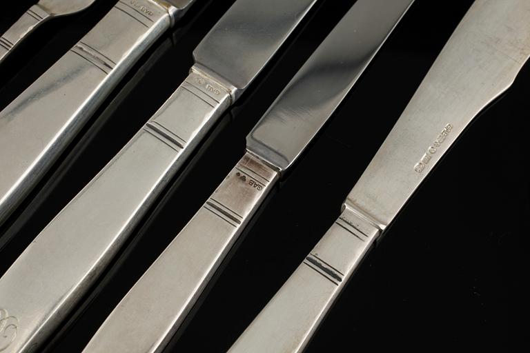 JACOB ÄNGMAN, BESTICKSERVIS, 122 delar, silver och stål, "Rosenholm", GAB, 1940-tal, total vikt 4360 g.