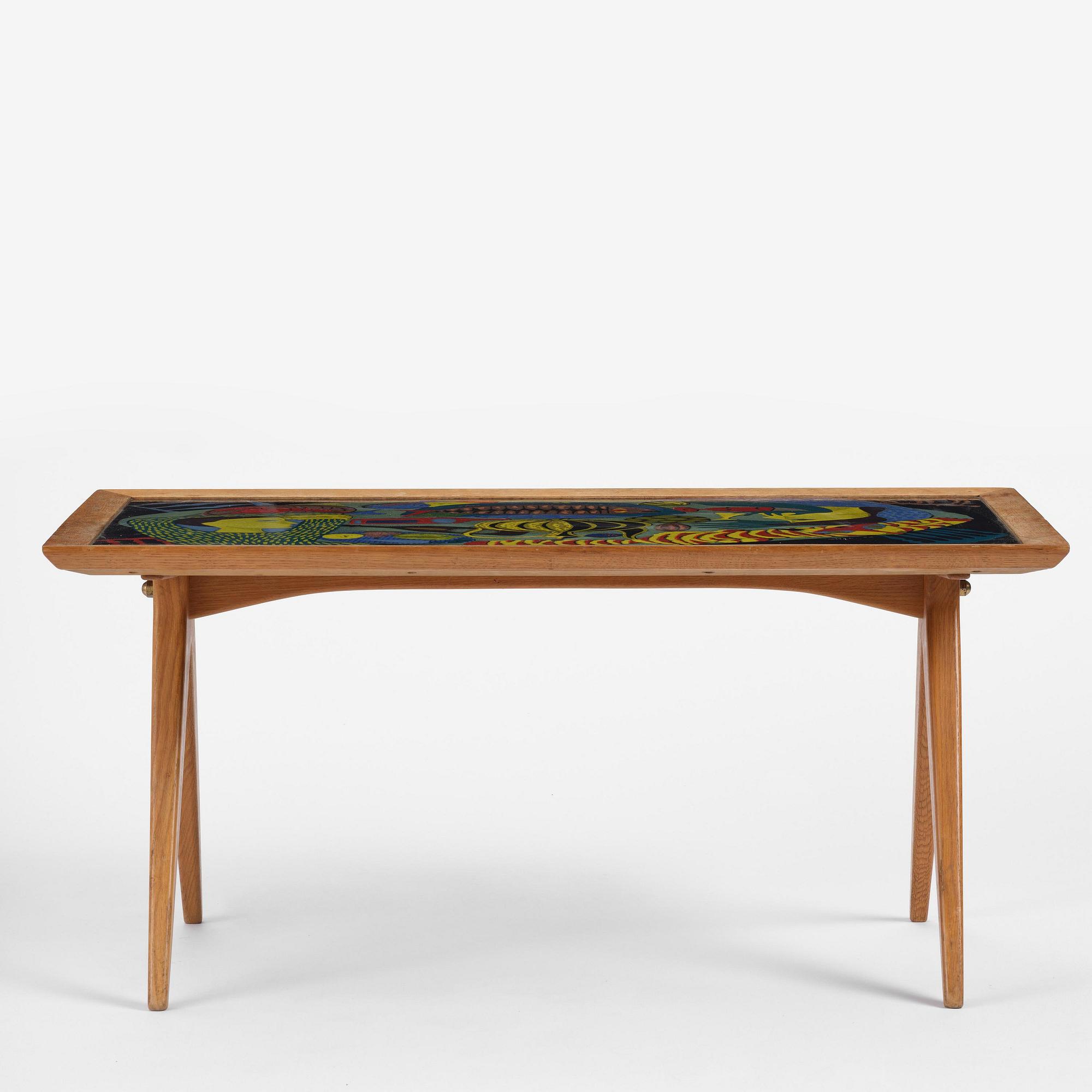 Stig Lindberg, & David Rosén, a coffee table from the Triva series, Gustavsberg, with base by Nordiska Kompaniet, 1952.
