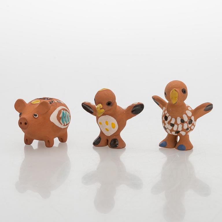 Marita Lybeck, figurines, 8 pcs, red clay, signed ML.