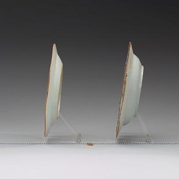 A set of four (2+2) 'double peacock' dishes, Qing dynasty, Qianlong (1736-95).