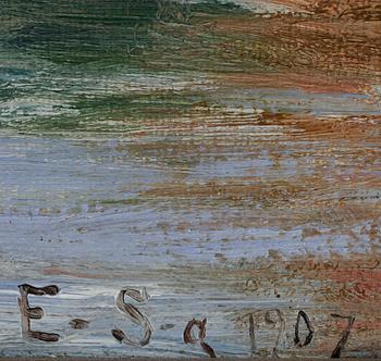 OKÄND KONSTNÄR, olja på pannå. Monogramsign E-Sa 1907.