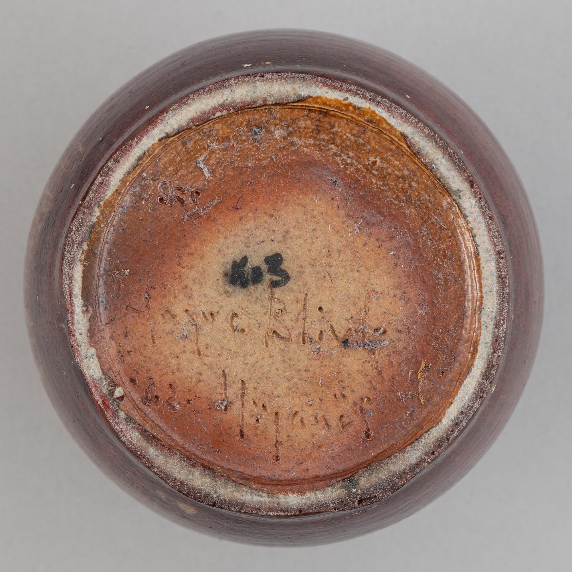 Yngve Blixt, a stoneware vase and a bowl, Höganäs, 1960-tal.