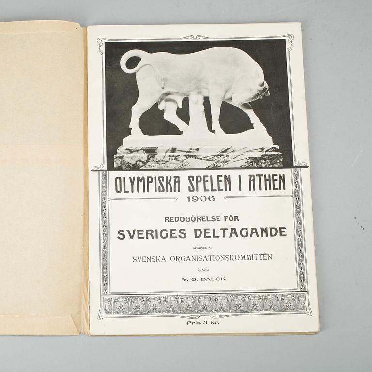 MINNESHÄFTE, "Olympiaden i Athen 1906, redogörelse för sveriges deltagande", genom V.G. Balck, Stockholm 1906.
