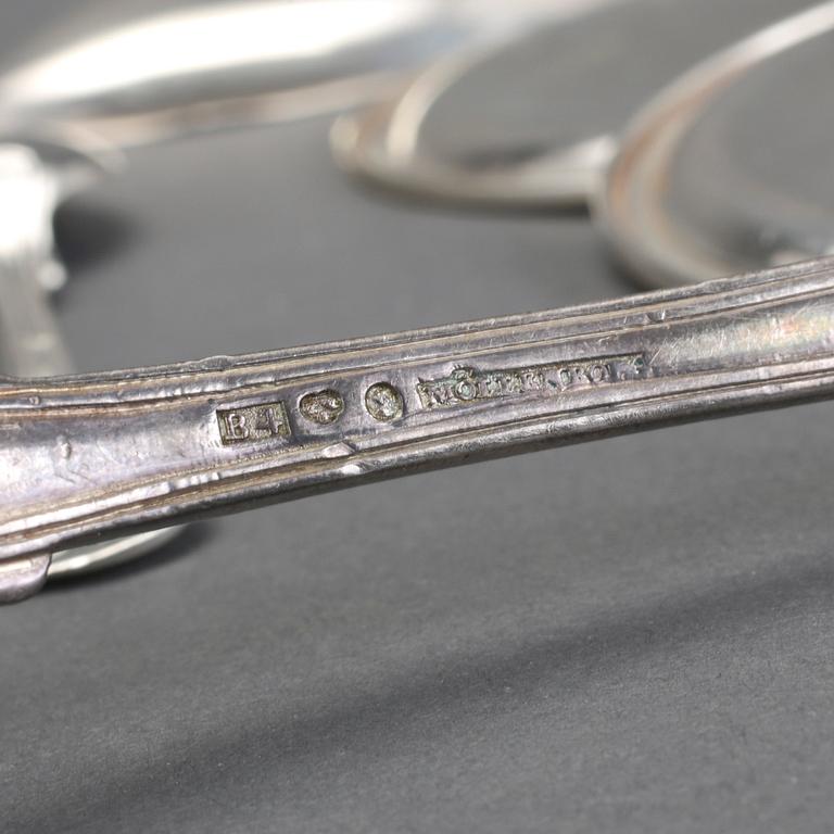 BESTICK, 111 delar, silver, bla C.G Hallberg och GAB Stockholm, Mema Lidköping. Vikt ca 2727 gram.