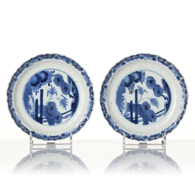 A group of eight blue and white Japanese plates, Meiji period (1868-1912).
