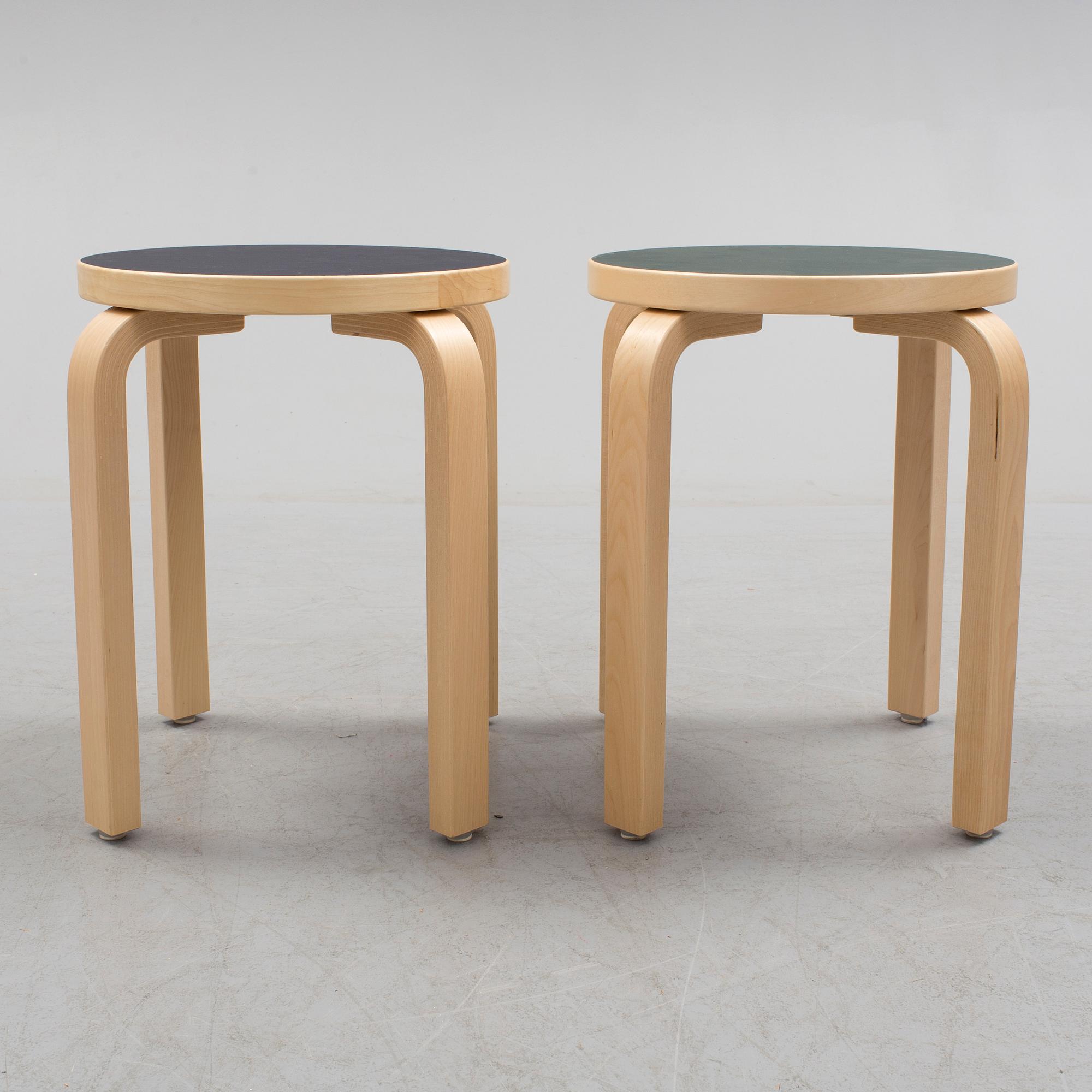 Two Alvar Aalto 'Model 60' stool, for Artek, Finland.