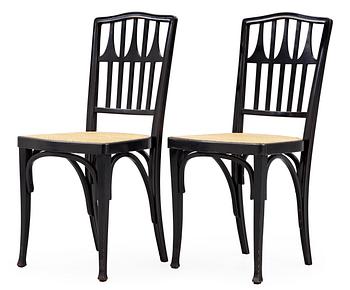 487. A pair of Gustav Siegel dark stained beech chairs, J & J Kohn, Austria,