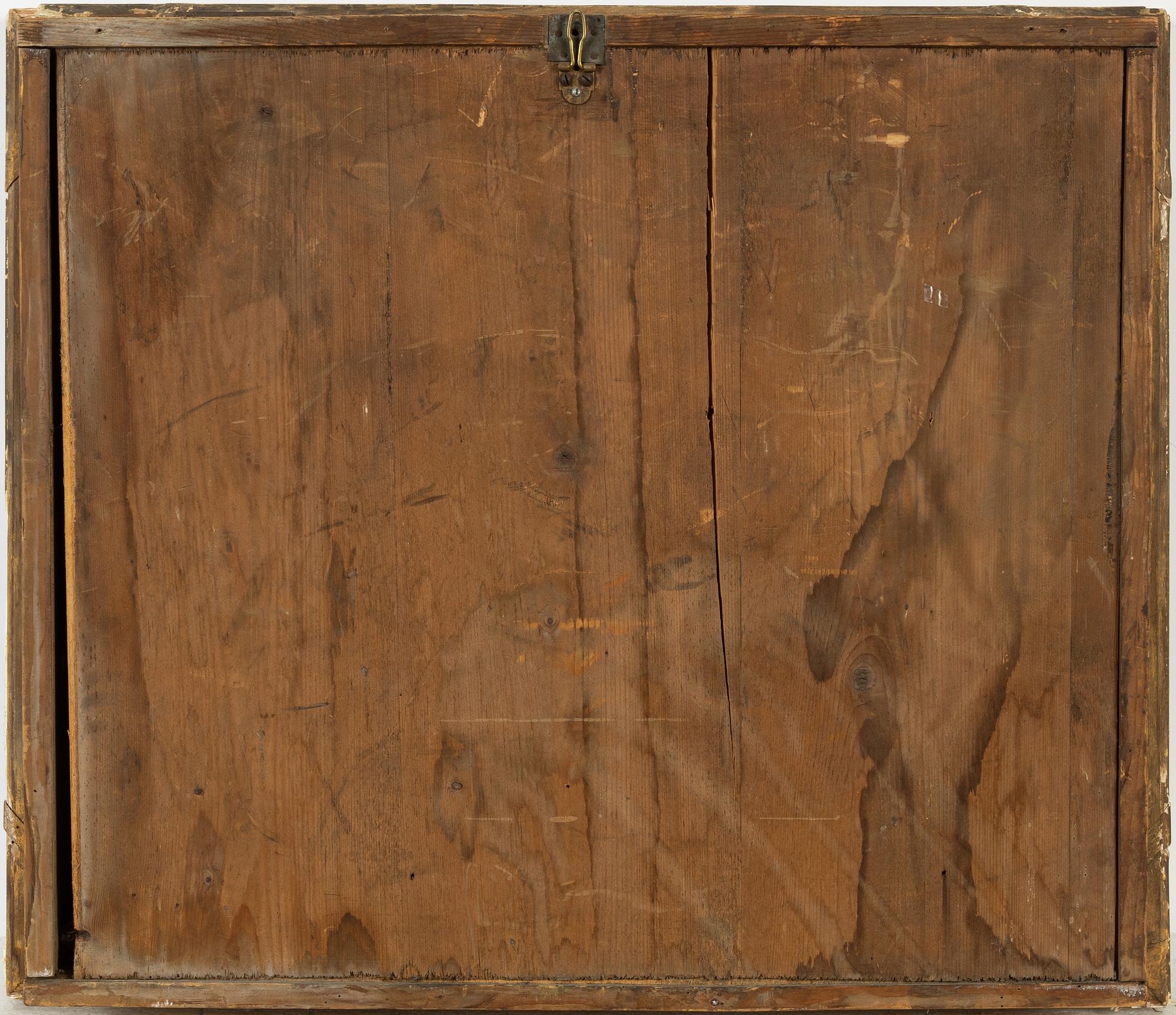 An oil painting with clockwork from around year 1900.