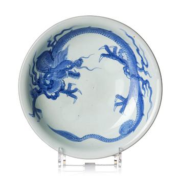 859. A rare Japanese Hirado ware dish with dragon and tigers, 19th century.