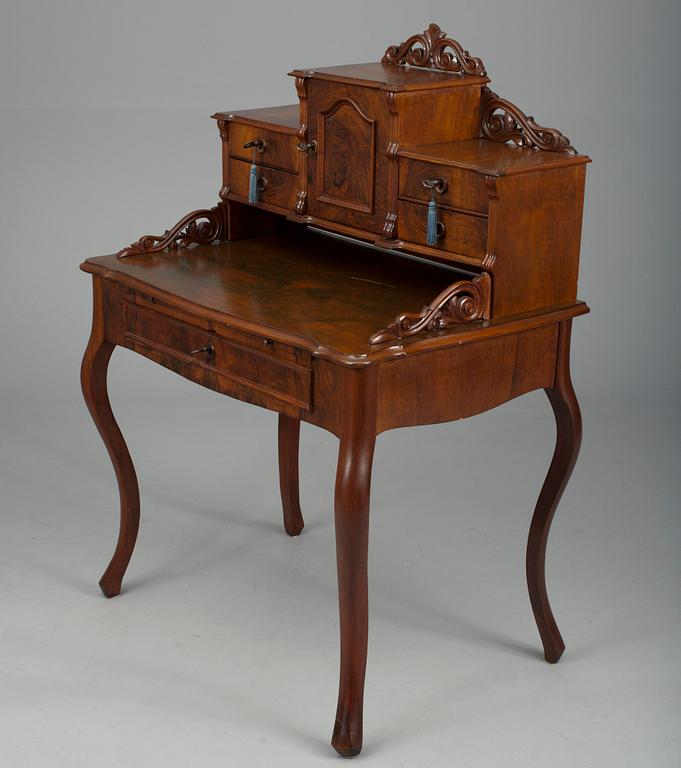 SKRIVBORD, mahognyfanerat, nyrokoko, 1870-tal.