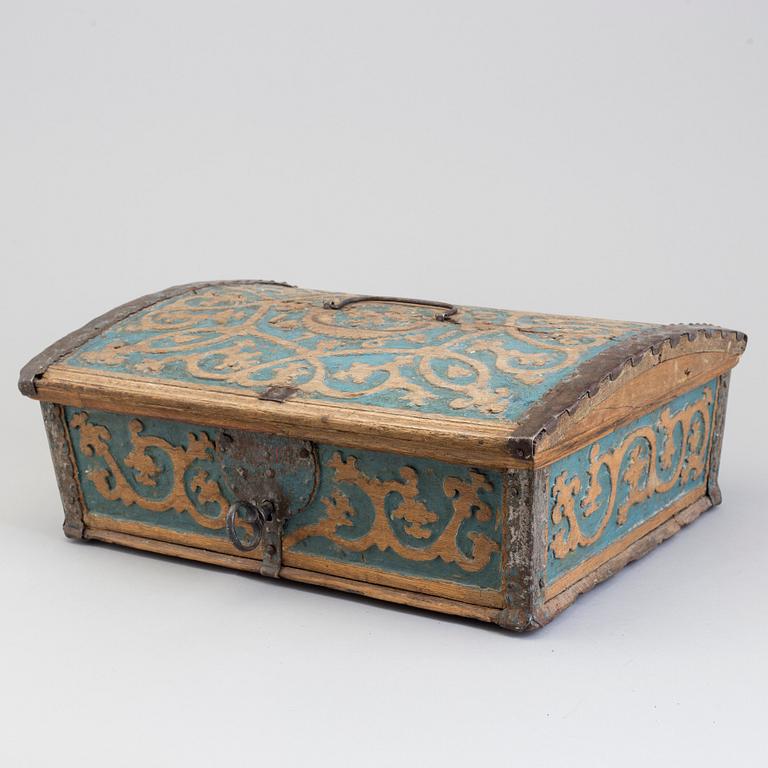 A SWEDISH WOODEN BOX, dated 1761.