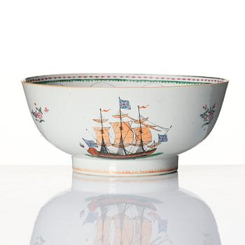 A famille rose "European Subject" punch bowl, Qing dynasty, 18th Century.