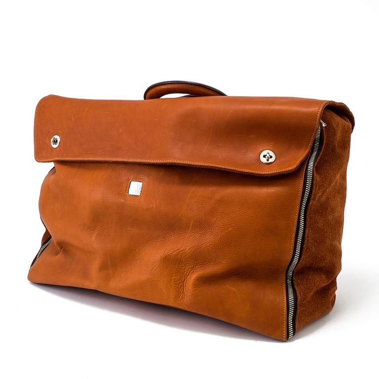 A brown leather and suede weekendbag by Björn Borg, 1980's.