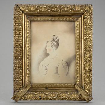 FREDRIKA BREMER, akvarellerad teckning, monogramsignerad, 1800-talets första hälft.