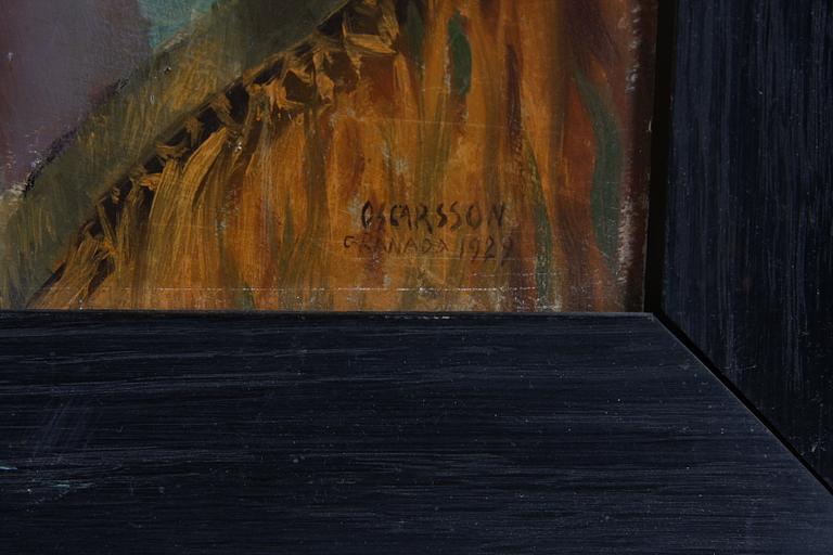 BERNHARD OSCARSSON, olja på pannå. Sign o dat Granada 1929.