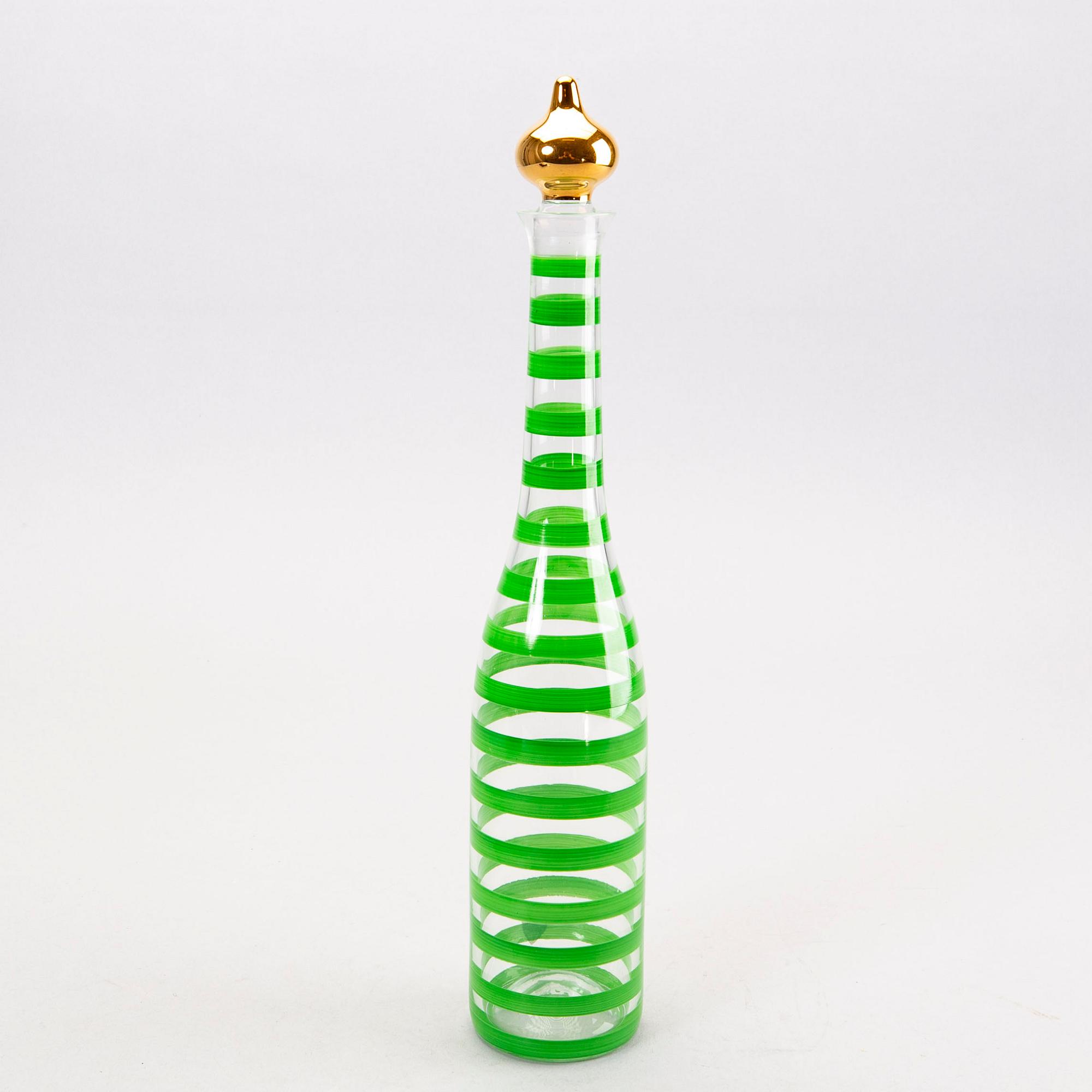 A signed handpainted glass decanter by Anne Nilsson later part of the 20th century.