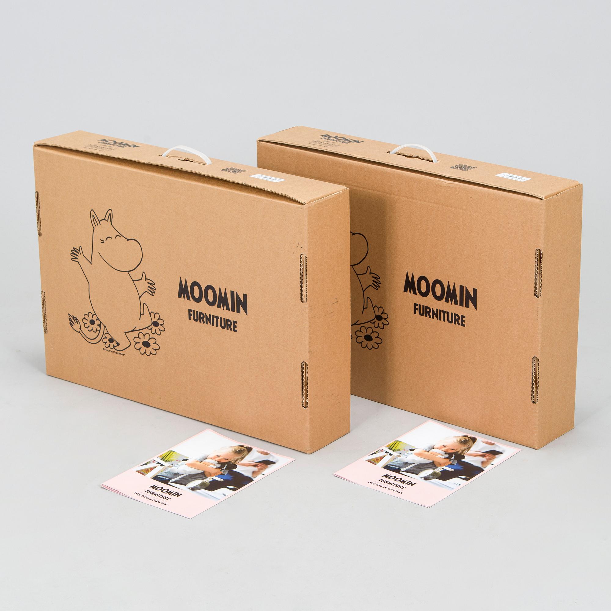 Yrjö Kukkapuro, Children's furniture, two 'Moomin S chairs'  and a table collaboration with Modeo and Moomin Characters.
