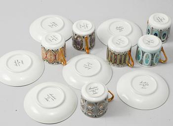KOPPAR, 6 st, porslin, Arabia, Finland, 1950/60-tal.